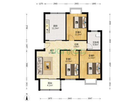 安居小区(薛家岛) 3室1厅1卫 122平方