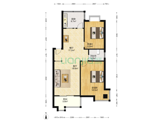 颐和花园澄苑 2室2厅1卫 95平方