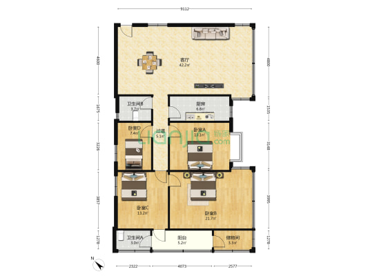南沙路41号 4室1厅2卫 138平方