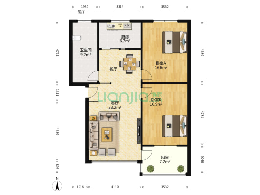 百禾中央都市公寓 2室1厅1卫 108平方