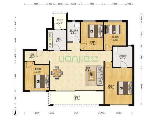 保利银杏郡 4室1厅2卫 136平方