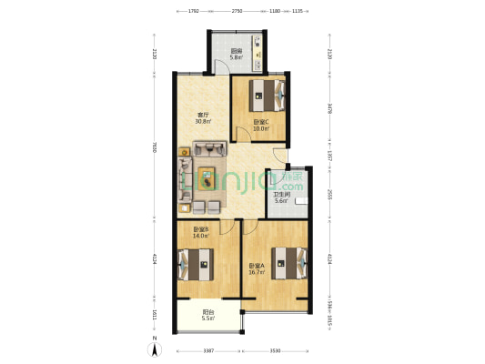 凤凰嘉园(丰县) 3室1厅1卫 104平方