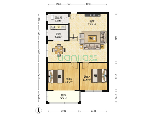 交通大厦 2室1厅1卫 107平方