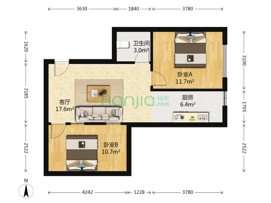 庆大香格经典 2室1厅1卫 72平方
