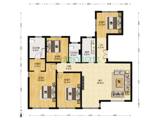 蓝爵公馆 4室1厅2卫 162平方