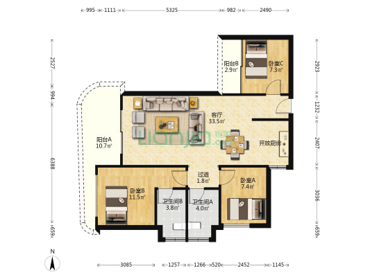 观澜湖•九里 3室1厅2卫 68平方