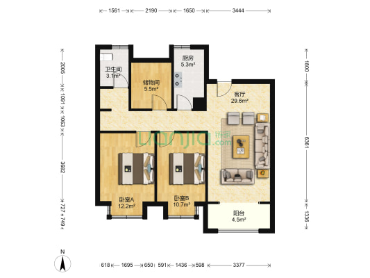 薇尼诗花园 2室1厅1卫 96平方