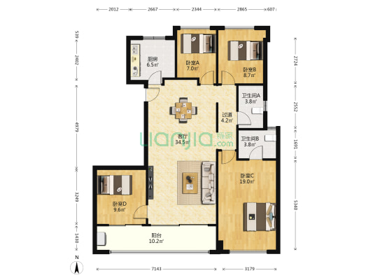 建发玺樾 4室1厅2卫 142平方