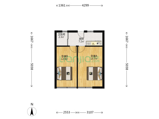 漕溪大楼 2室0厅1卫 54平方