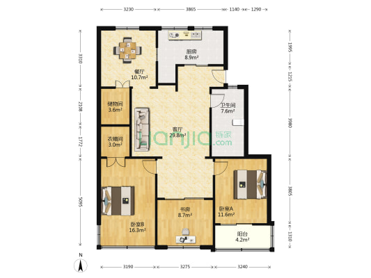 虞师里小区 3室2厅1卫 121平方