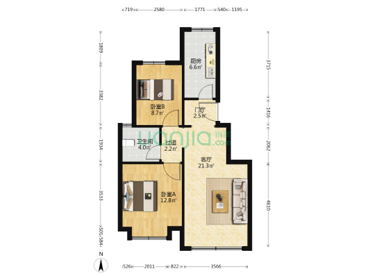 艺墅家酩悦 2室1厅1卫 78平方