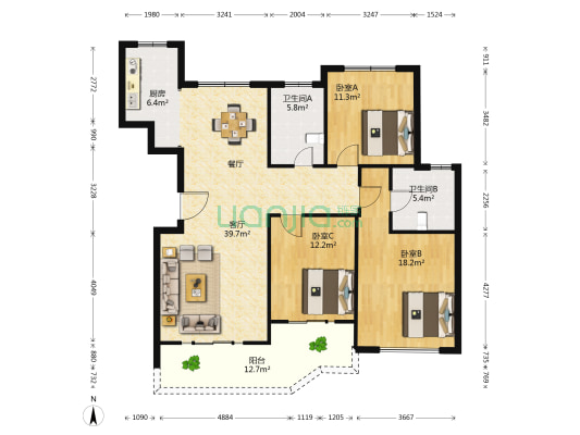 桐溪景苑五区 3室1厅2卫 277平方