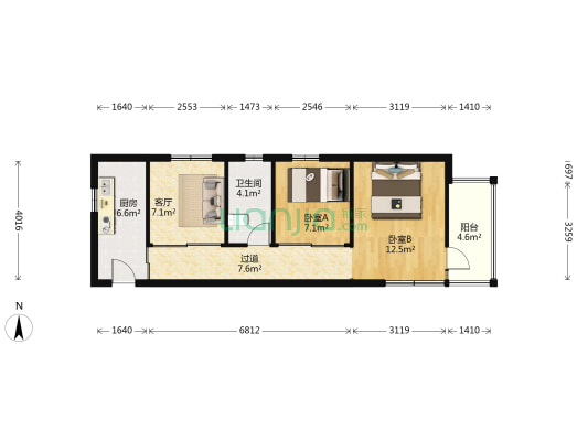 明月坊 2室1厅1卫 70平方