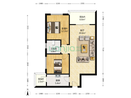 龙胤凤凰城 2室1厅1卫 85平方