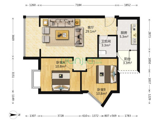 高桥B4 2室1厅1卫 70平方