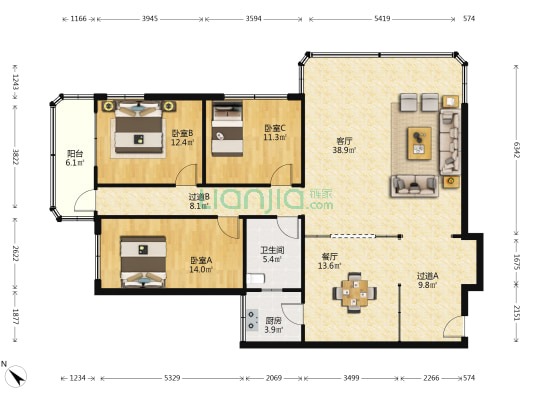 工商局宿舍(花都) 3室2厅1卫 129平方