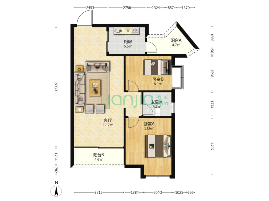 长寿丰景苑 2室1厅1卫 87平方