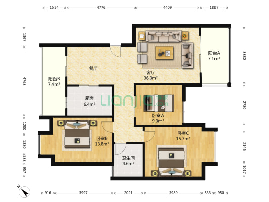 民发半山逸品 3室1厅1卫 110平方