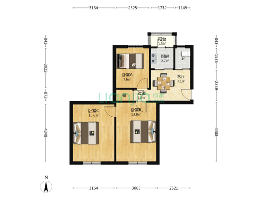纺织社区 3室1厅1卫 70平方