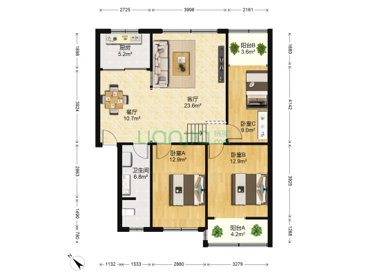 临风苑 3室2厅1卫 111平方