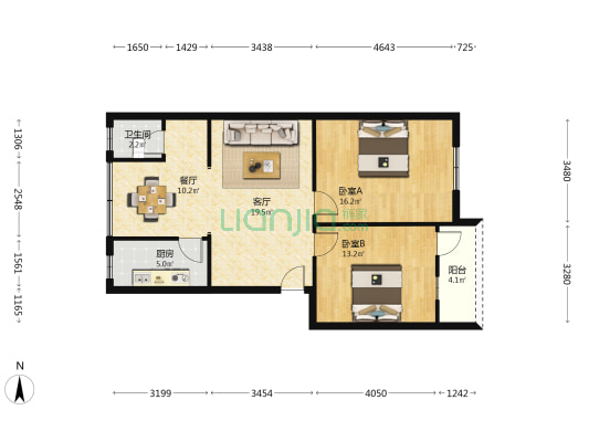 烟厂家属房 2室2厅1卫 73平方