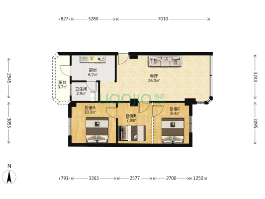 荔香村 3室1厅1卫 77平方