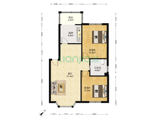 香榭里街22号 2室1厅1卫 89平方