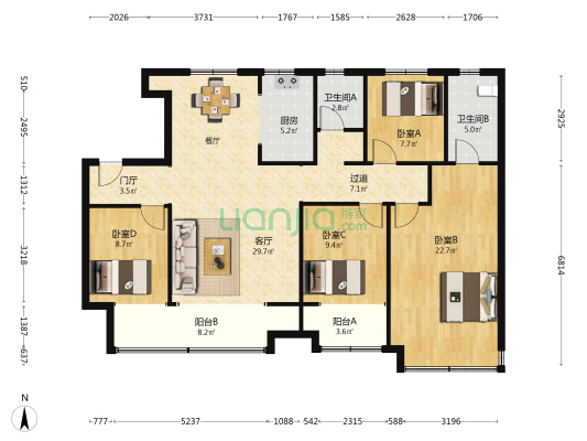 城投逸山府 4室1厅2卫 145平方