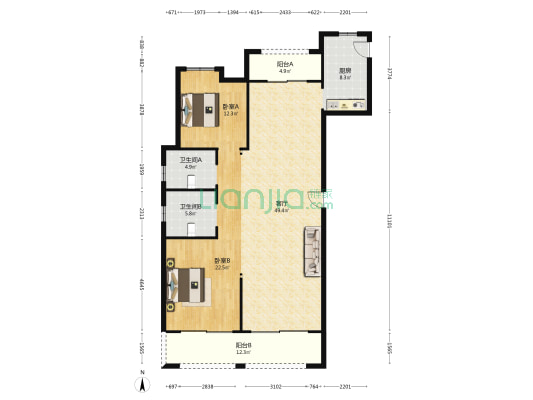 黄山华都 2室1厅2卫 151平方