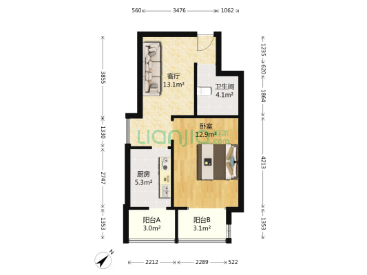 丰盛园 1室1厅1卫 54平方