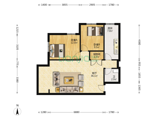金洋御景 2室1厅1卫 100平方