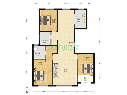 融创清照府 3室1厅2卫 153平方