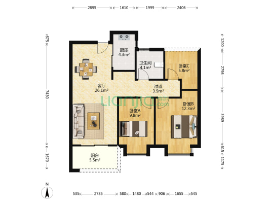 光明北部湾 3室1厅1卫 86平方