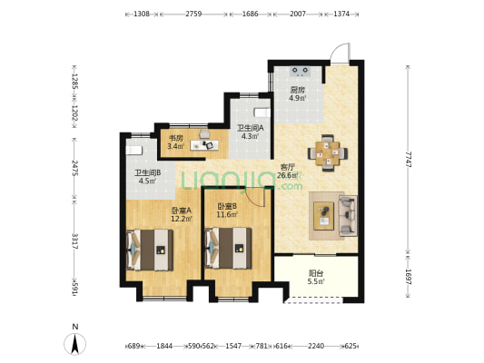 云尚嘉园 3室1厅2卫 90平方