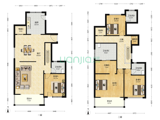 嘉宝前滩后院 4室1厅4卫 200平方