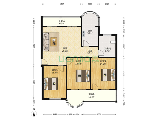 燕景欣居 3室1厅1卫 126平方