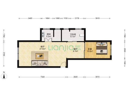 丹景俪城 1室2厅1卫 84平方