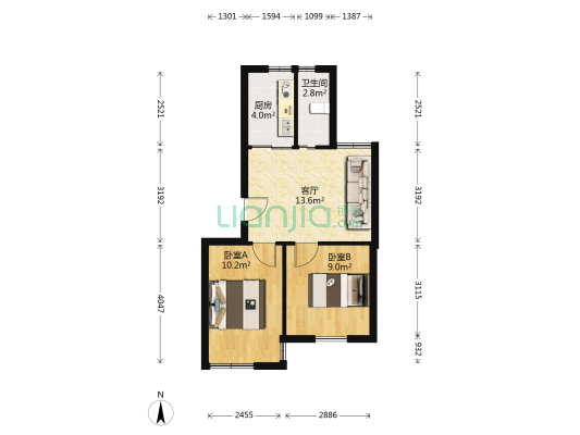 运河家苑 2室1厅1卫 56平方