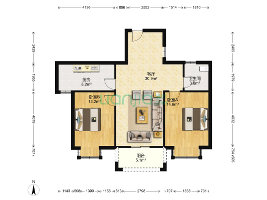 金晟家园 2室1厅1卫 94平方