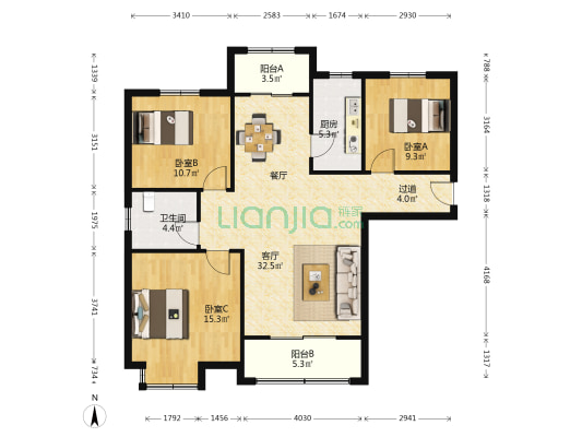 王大郢家园欣苑 3室1厅1卫 120平方