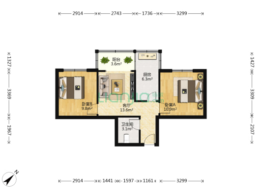 九如村33号 2室1厅1卫 55平方