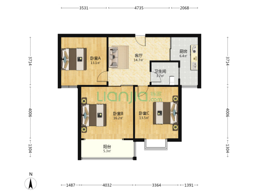 华鑫嘉苑 3室1厅1卫 98平方