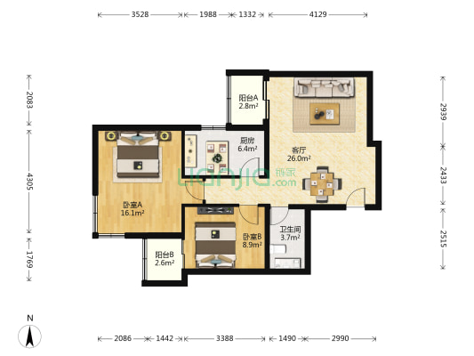 青塔西里6号院 2室1厅1卫 89平方