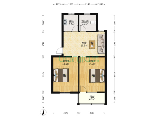 东需浦小区 2室1厅1卫 68平方