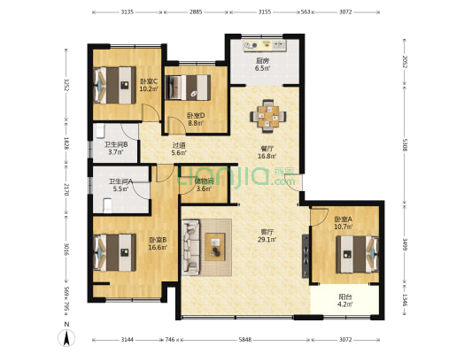 鲁商金茂悦府 4室2厅2卫 162平方
