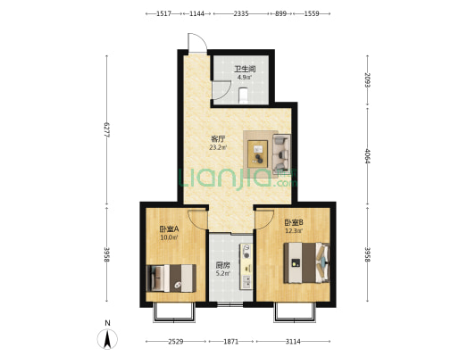 腾宇苑 2室1厅1卫 77平方