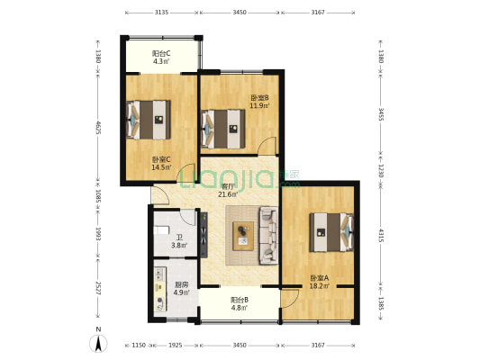 创业南街94号 3室1厅1卫 101平方