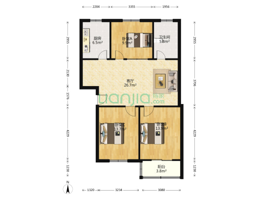 华程花苑 3室1厅1卫 93平方