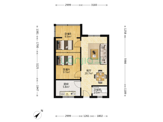 海椒市街10号 2室1厅1卫 55平方