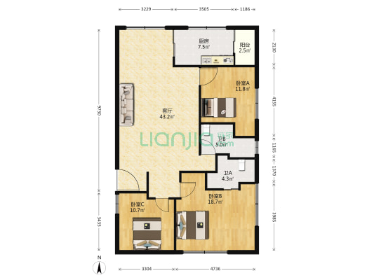育英路 3室1厅2卫 135平方